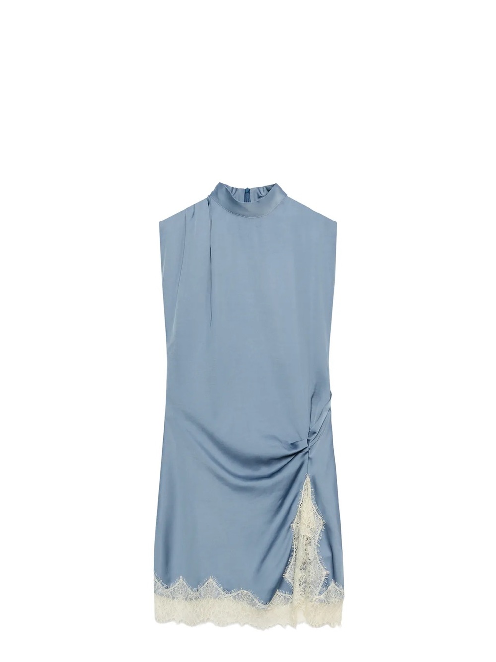 Sleeveless Blue Lace-Trim Satin Zara Dress